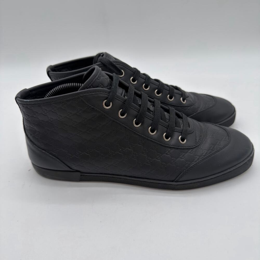 Gucci GG Guccissima Women's Leather High Top Sneakers Black Casual 38.5 8.5